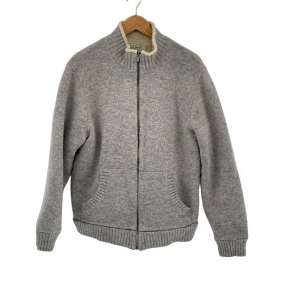 L.L. Bean‎ Sweater Men Size Medium Full Zip Gray Shearling Wool Vintage
